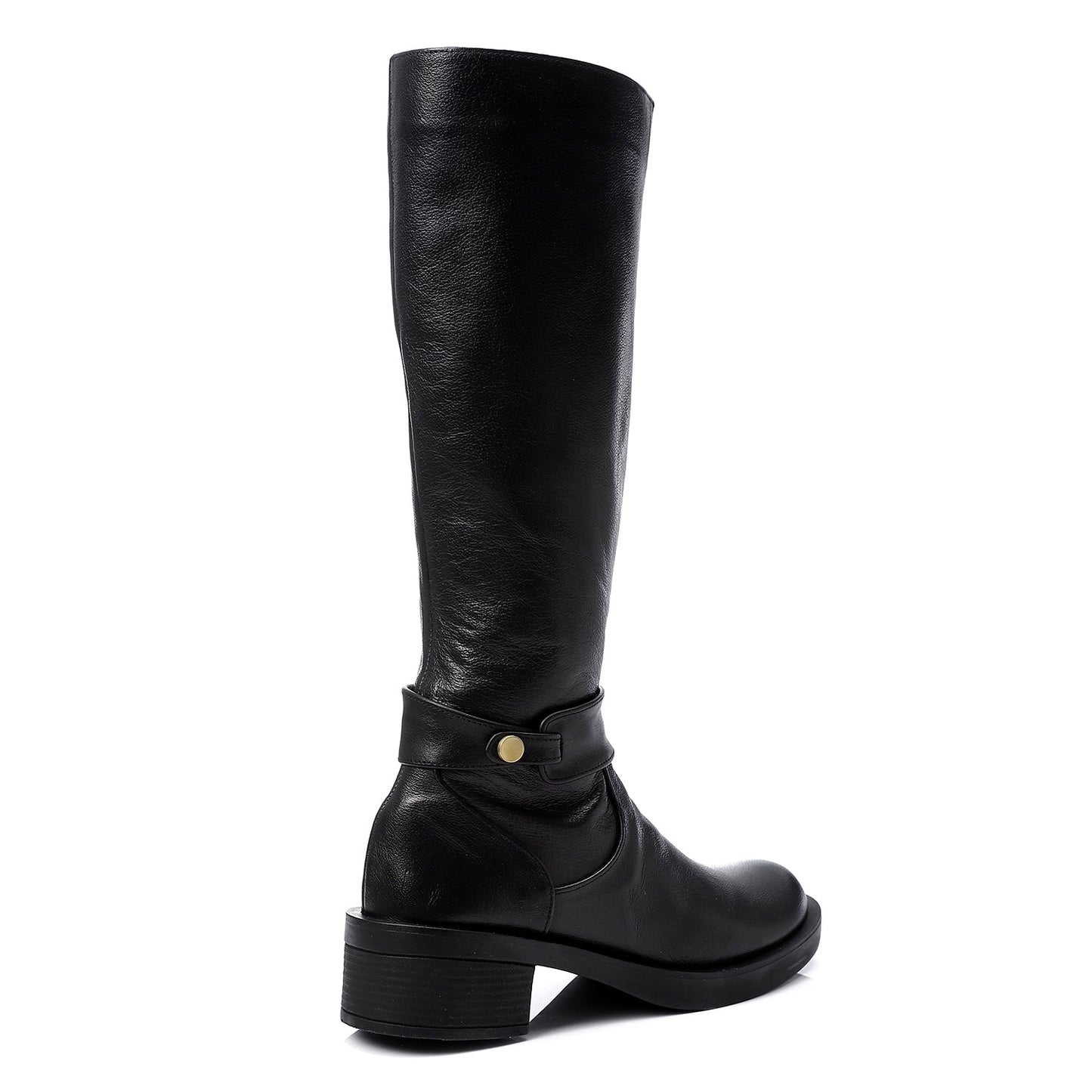 Faux Leather Buckle Detail Mid-Calf Boots - Black