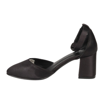 Satin Ankle-Strap Block Heels – Black