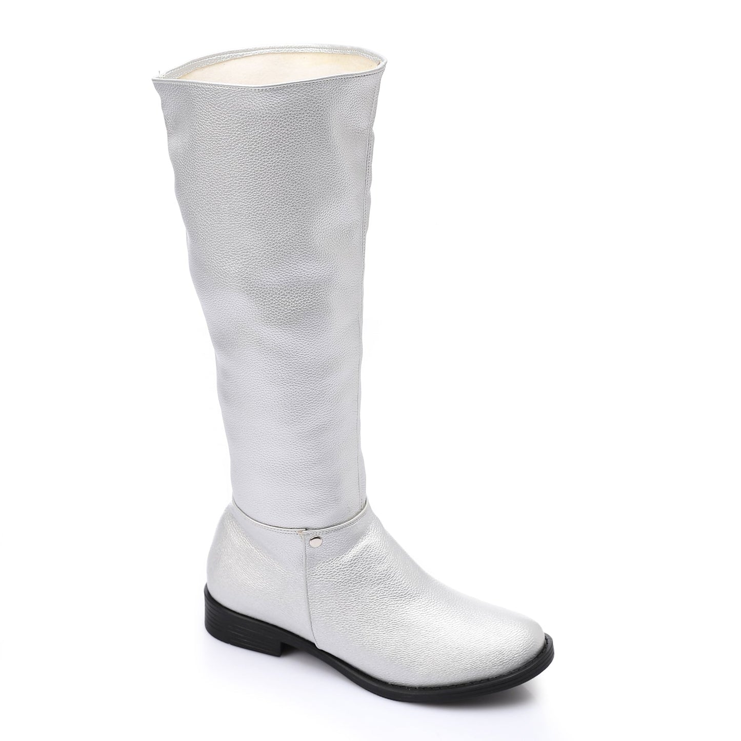 Faux Leather Solid Knee-High Boots - Silver