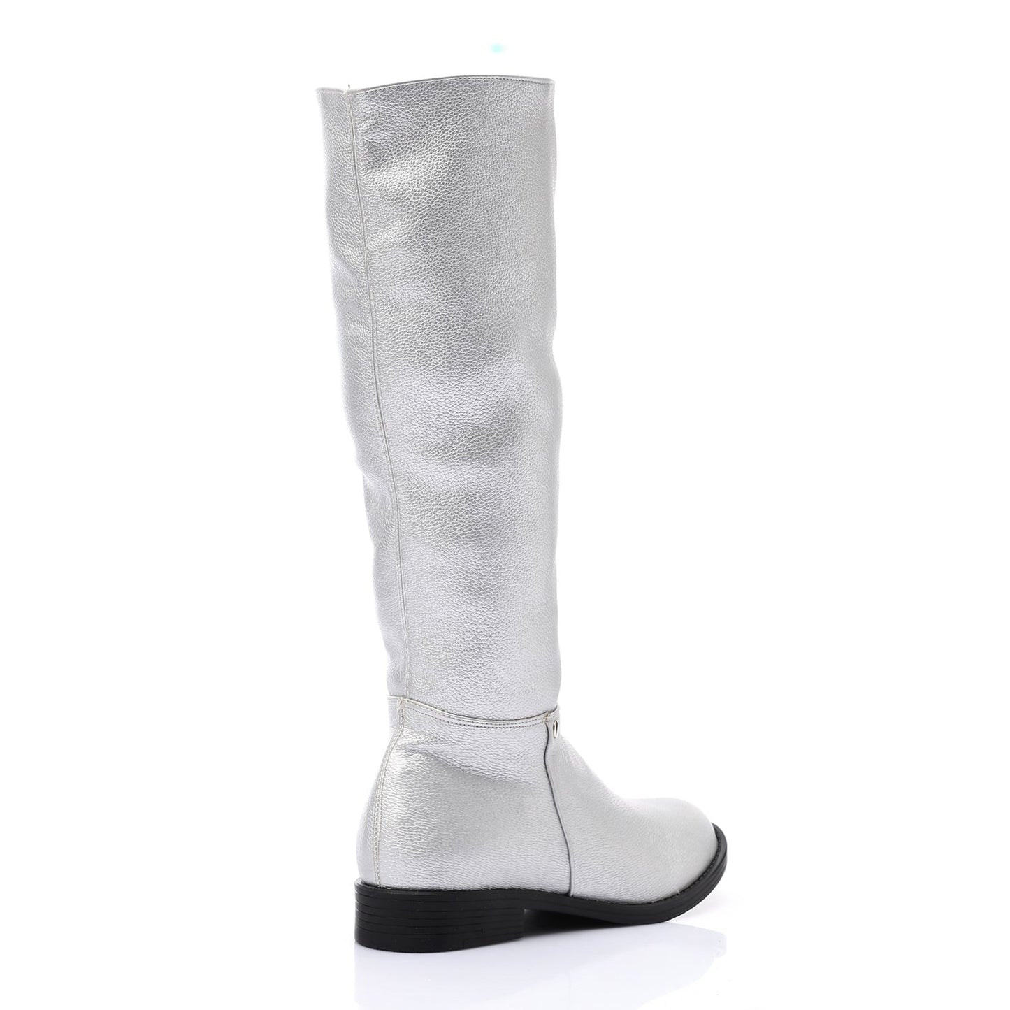 Faux Leather Solid Knee-High Boots - Silver