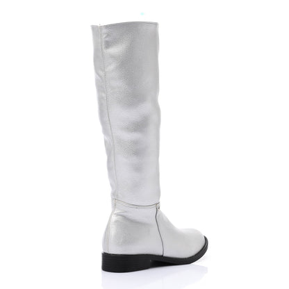 Faux Leather Solid Knee-High Boots - Silver