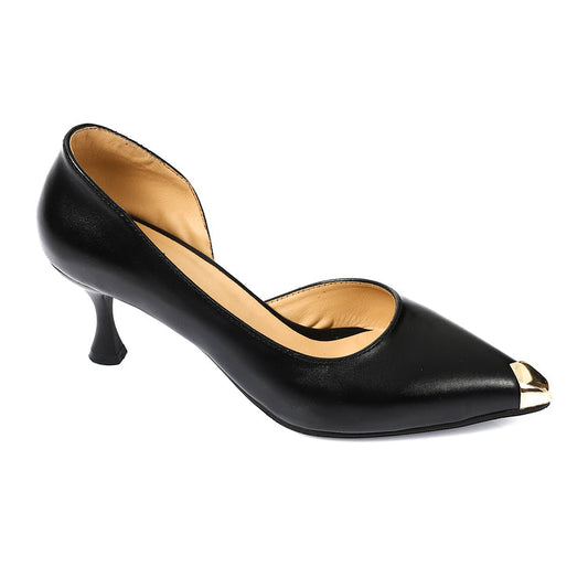 Faux Leather Pointed-Toe Thin Heel Pumps – Black