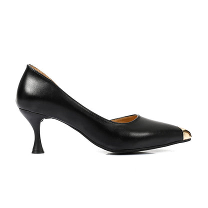 Faux Leather Pointed-Toe Thin Heel Pumps – Black