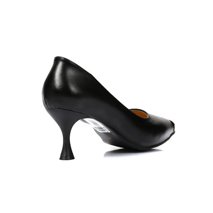 Faux Leather Pointed-Toe Thin Heel Pumps – Black