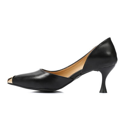 Faux Leather Pointed-Toe Thin Heel Pumps – Black