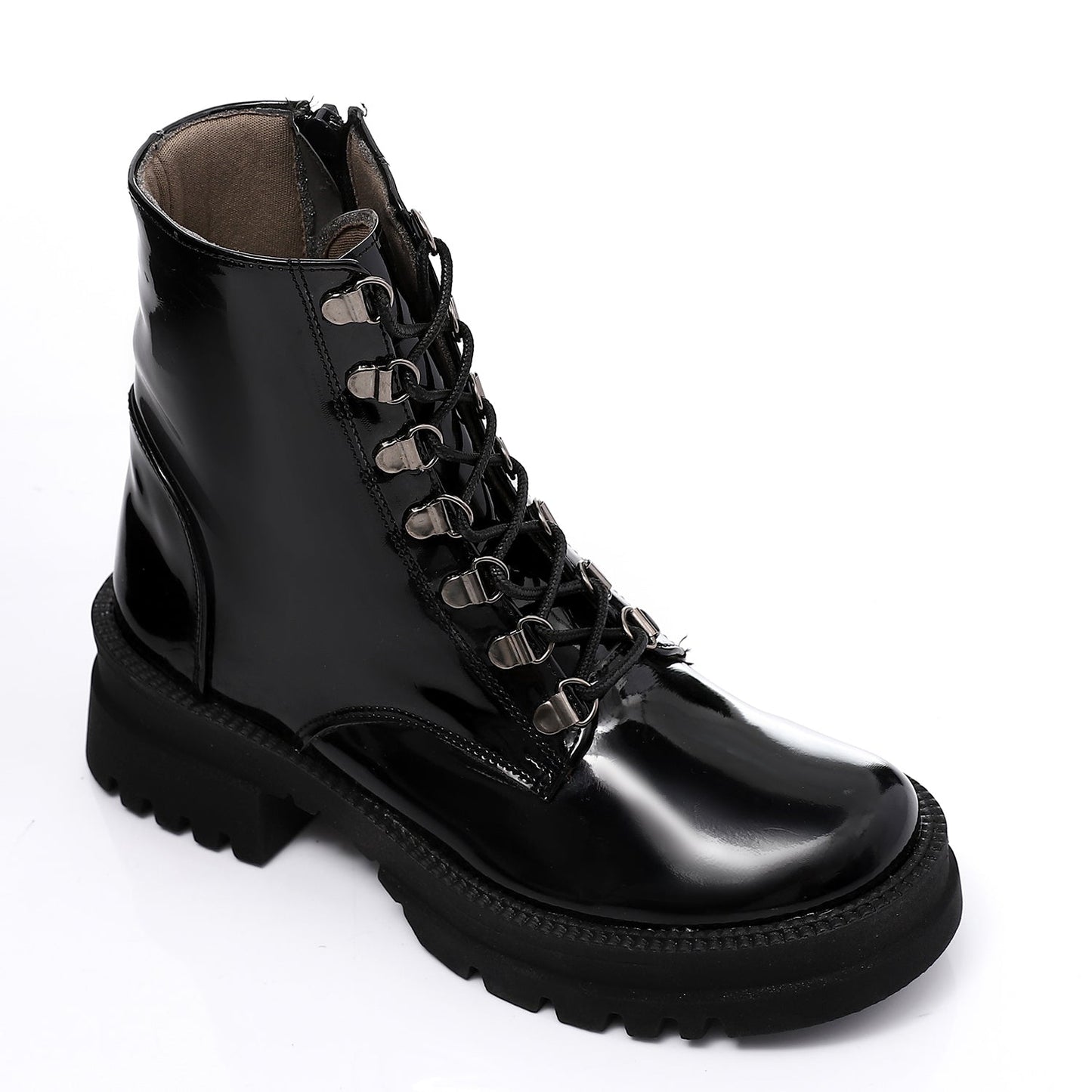 Faux Leather Plain Lace-Up Army Boots – Black