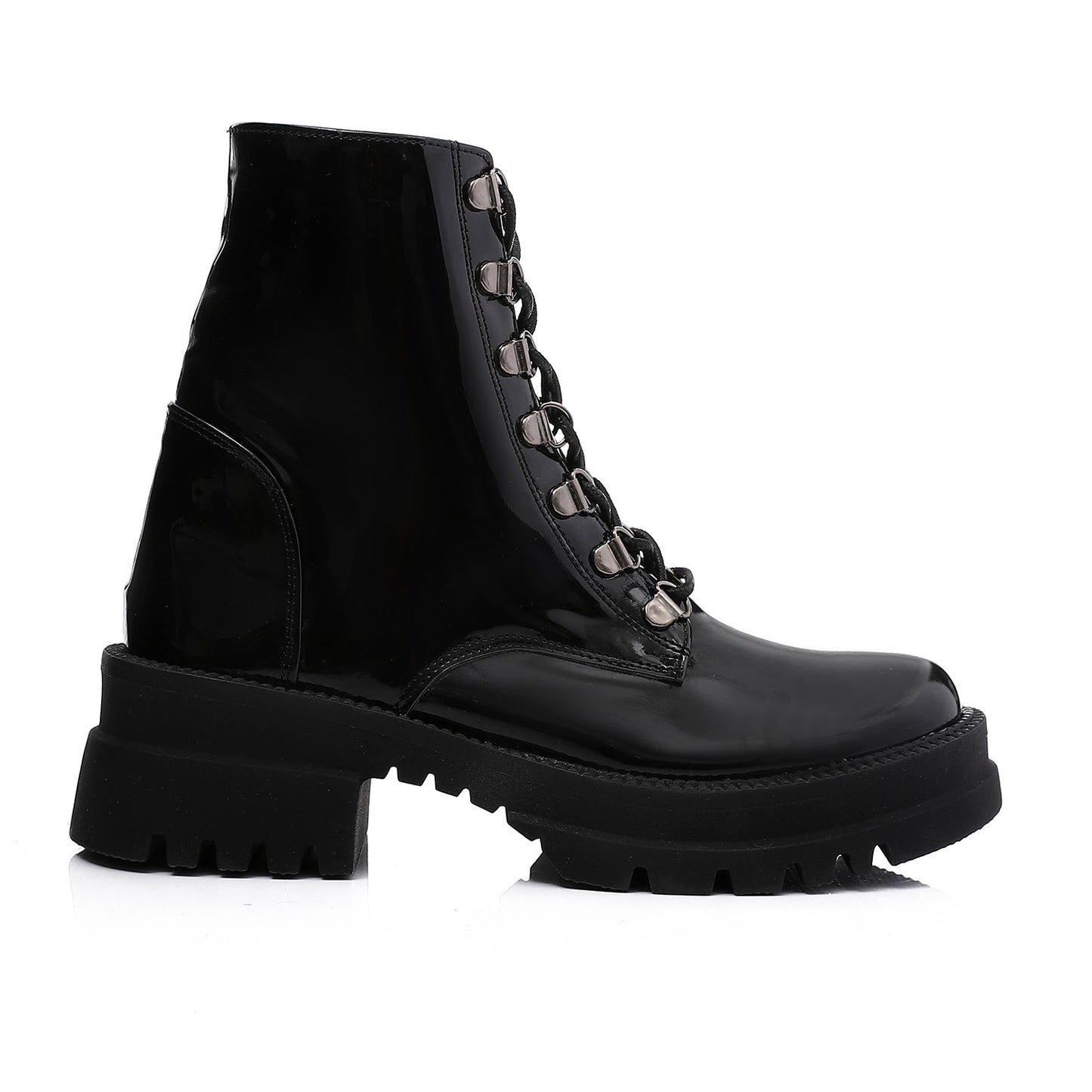 Faux Leather Plain Lace-Up Army Boots – Black