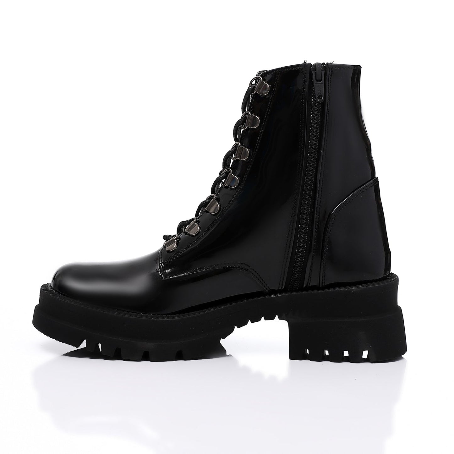 Faux Leather Plain Lace-Up Army Boots – Black