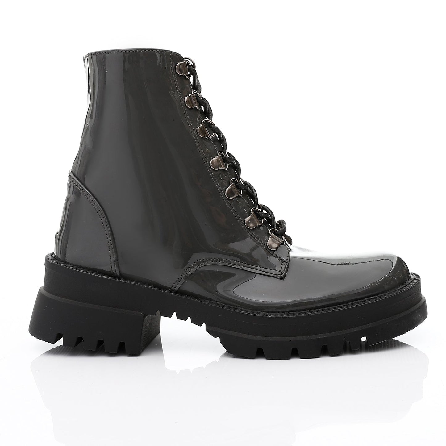 Faux Leather Plain Lace-Up Army Boots – Dark Grey