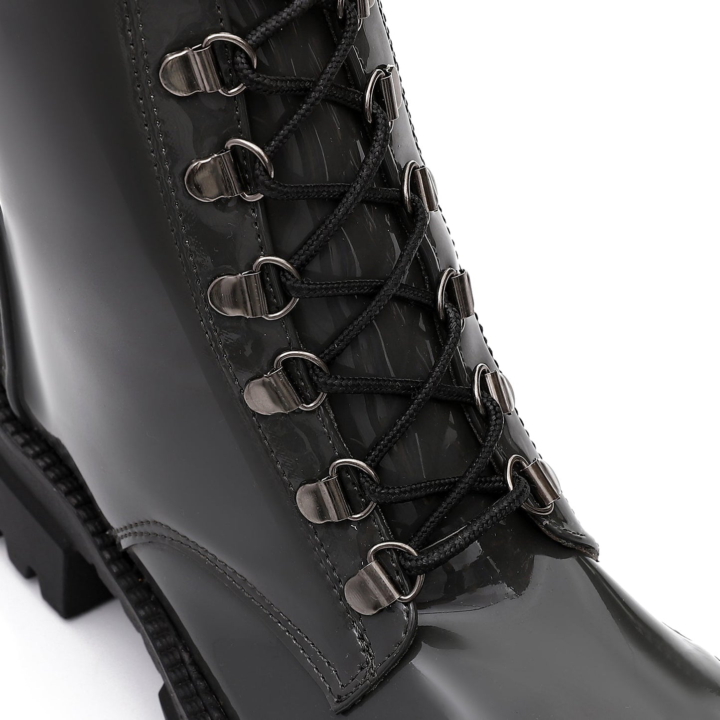 Faux Leather Plain Lace-Up Army Boots – Dark Grey