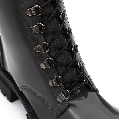 Faux Leather Plain Lace-Up Army Boots – Dark Grey