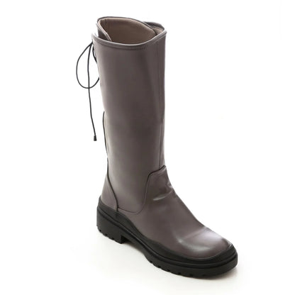 Faux Leather Knee-High Boots – Grey