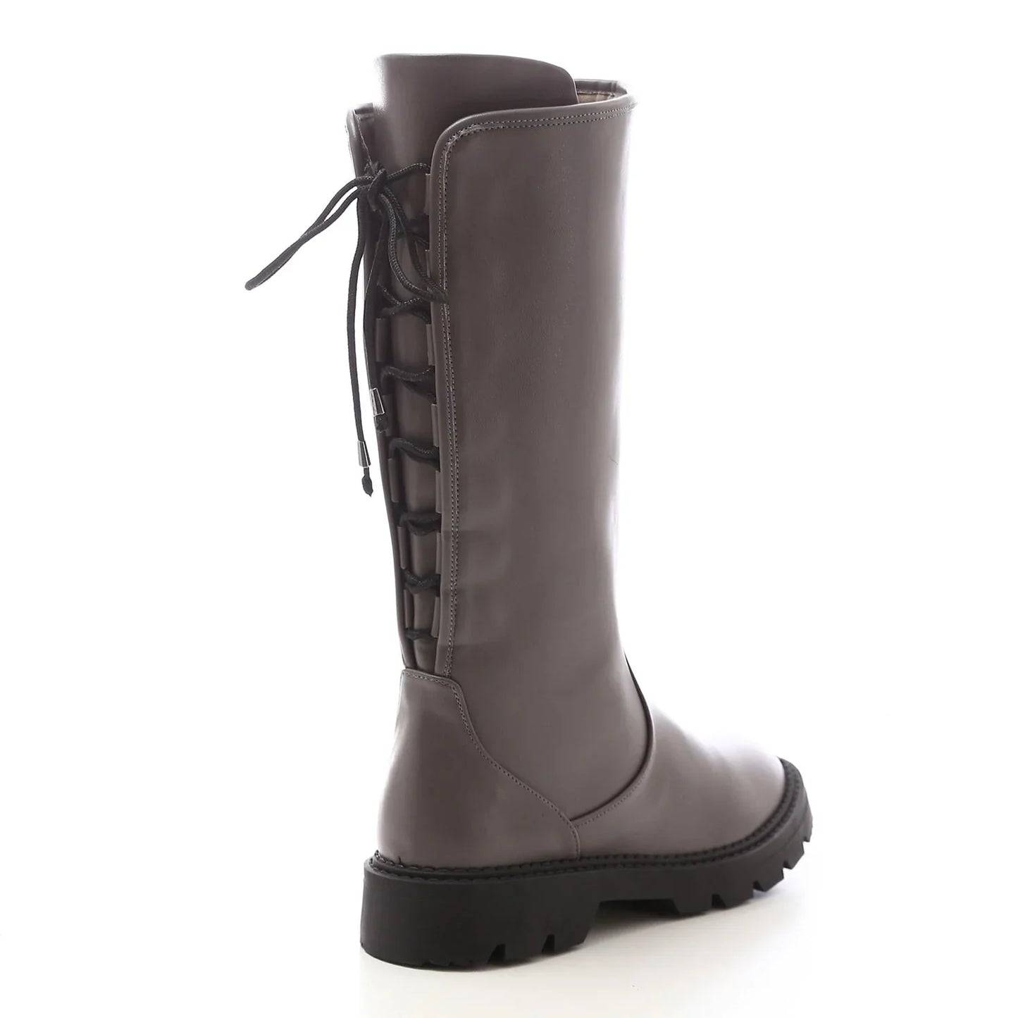 Faux Leather Knee-High Boots – Grey