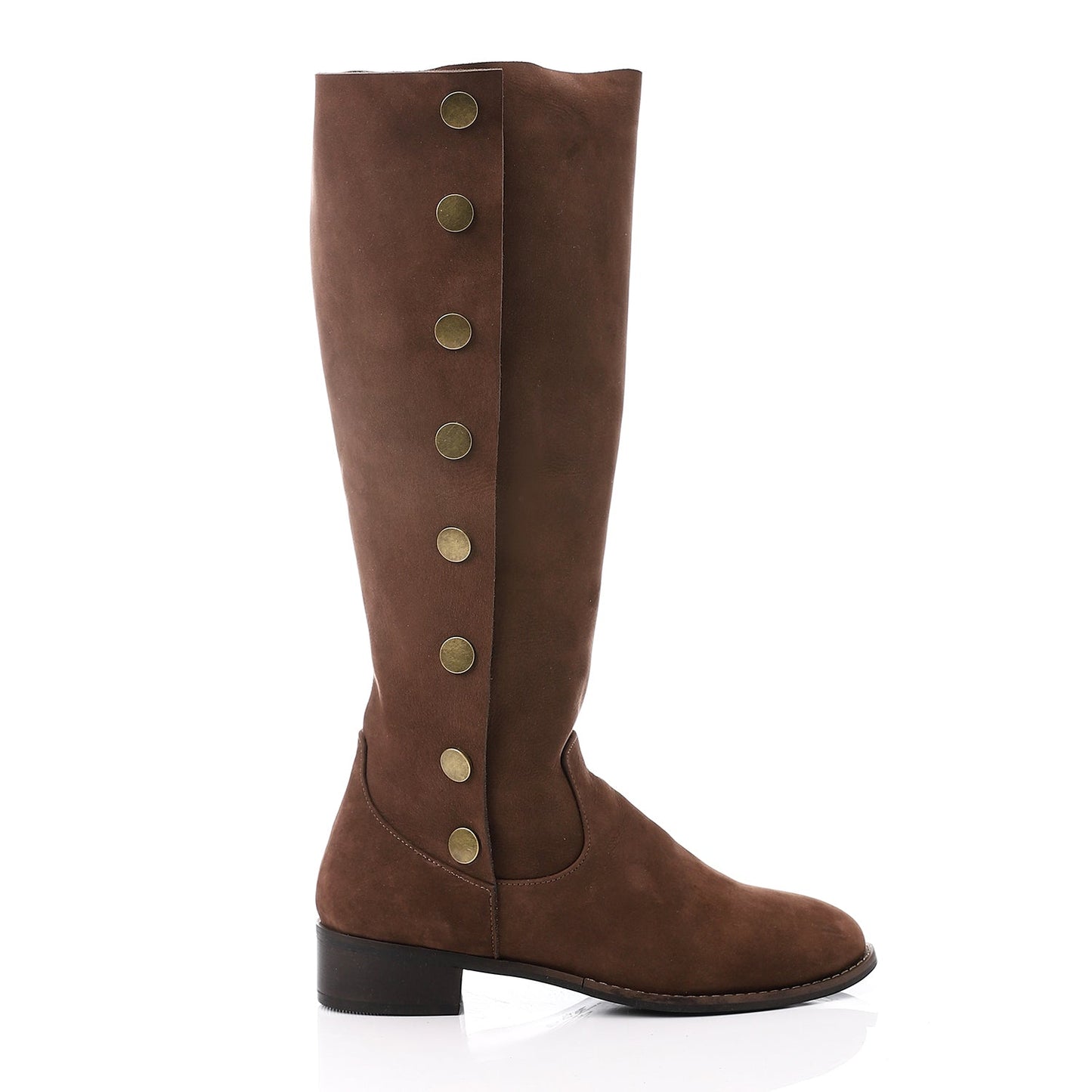 Suede Snap Button Knee-High Boots – Brown