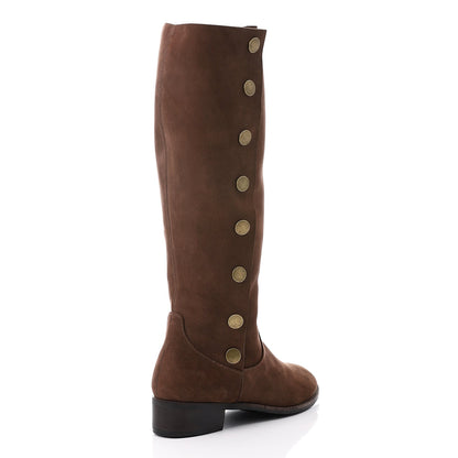 Suede Snap Button Knee-High Boots – Brown