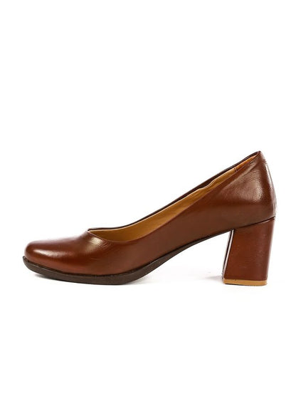 Leather Comfort Block Heel Pumps - Dark Brown