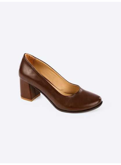 Leather Comfort Block Heel Pumps - Dark Brown