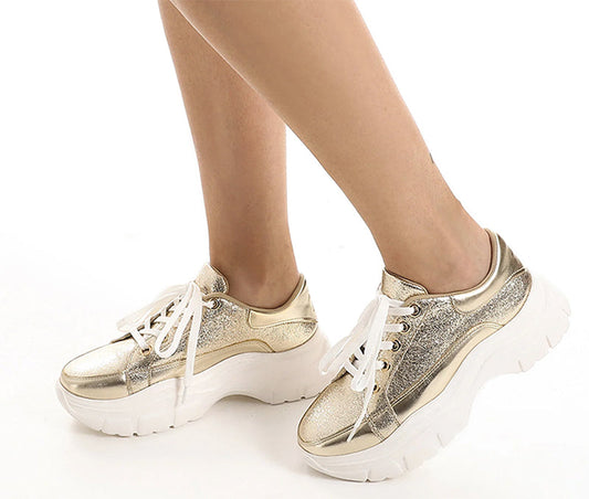 Leather Chunky Lace-Up Sneakers – Copper