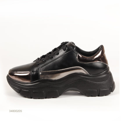 Synthetic Chunky Sole Sneakers – Black