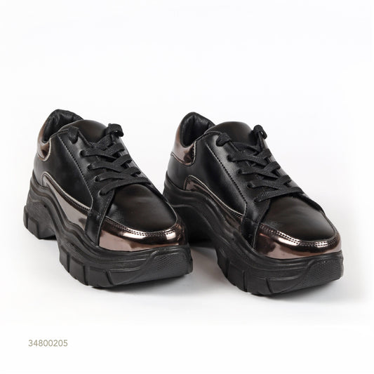 Synthetic Chunky Sole Sneakers – Black