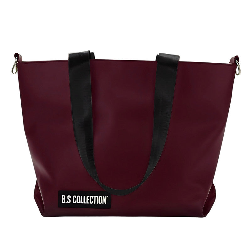 Leather and Fabric Double-Face Tote Bag - Black & Burgundy