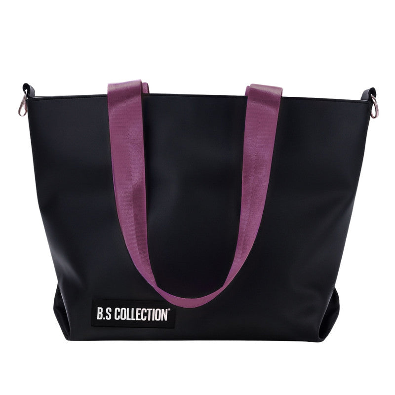 Leather and Fabric Double-Face Tote Bag - Purple & Black