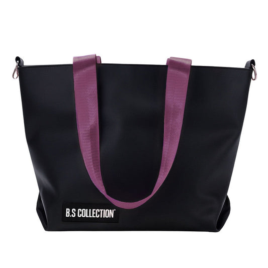 Leather and Fabric Double-Face Tote Bag - Purple & Black
