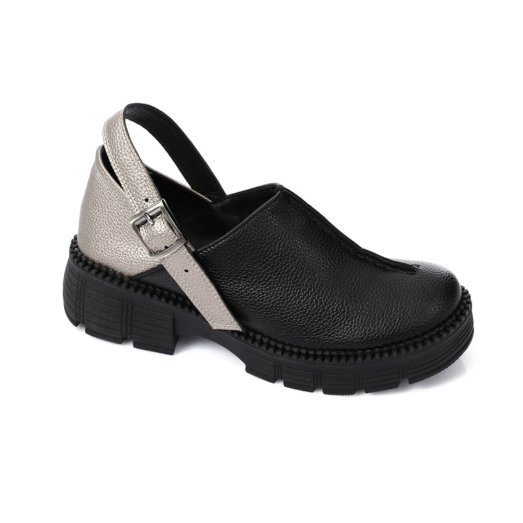 Suede Slip-On Chunky Sole Shoes – Black & Silver