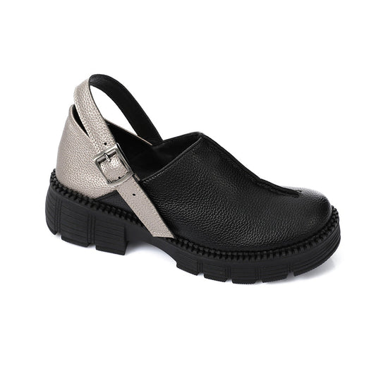 Suede Slip-On Chunky Sole Shoes – Black & Silver