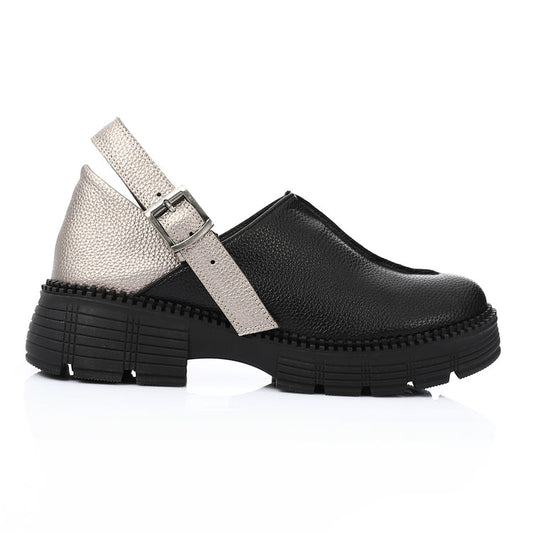 Suede Slip-On Chunky Sole Shoes – Black & Silver