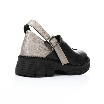 Suede Slip-On Chunky Sole Shoes – Black & Silver