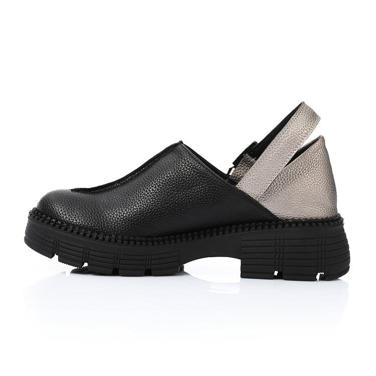 Suede Slip-On Chunky Sole Shoes – Black & Silver
