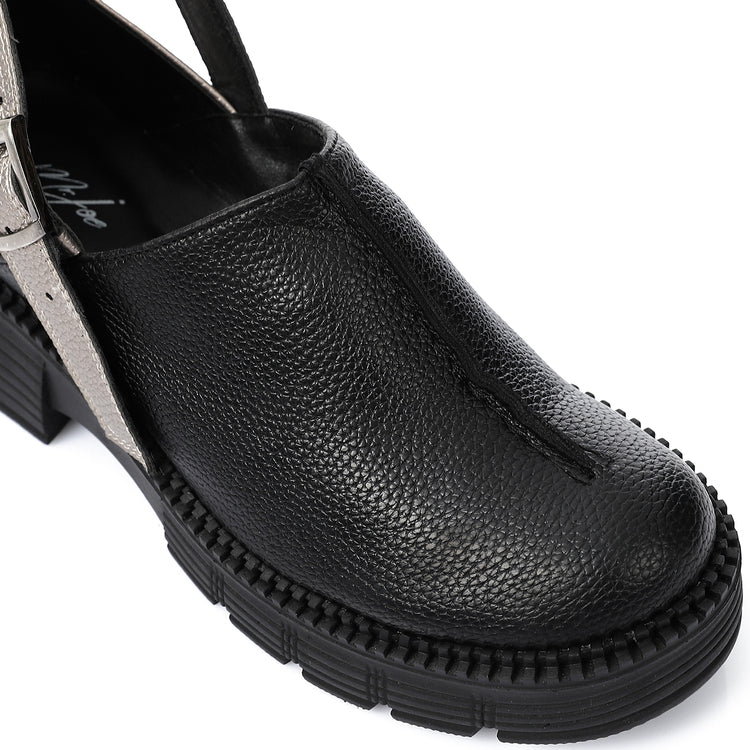 Suede Slip-On Chunky Sole Shoes – Black & Silver