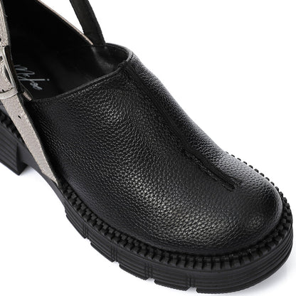 Suede Slip-On Chunky Sole Shoes – Black & Silver