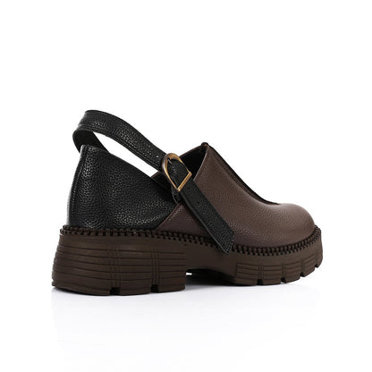 Leather Plain Slingback Shoes - Brown