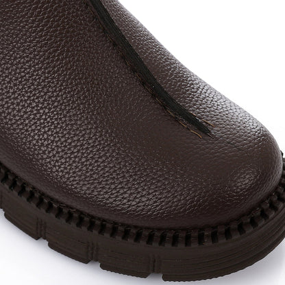 Leather Plain Slingback Shoes - Brown