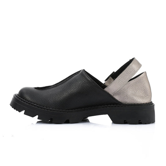 Suede Slip-On Chunky Sole Shoes – Black & Silver