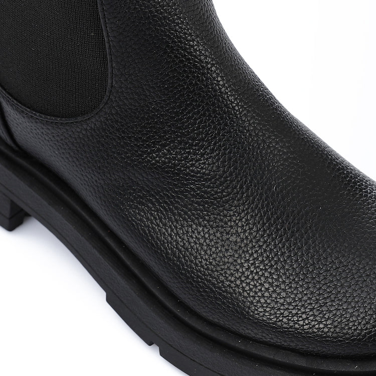 Faux Leather Chunky Sole Chelsea Boots – Black
