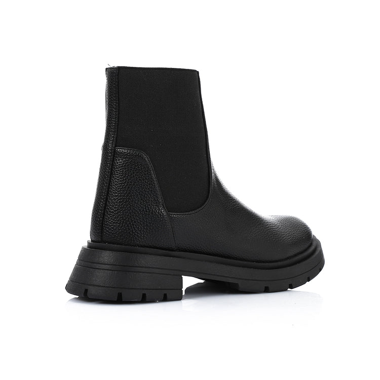 Faux Leather Chunky Sole Chelsea Boots – Black