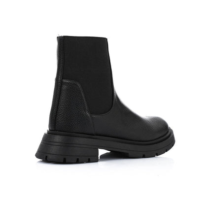 Faux Leather Chunky Sole Chelsea Boots – Black