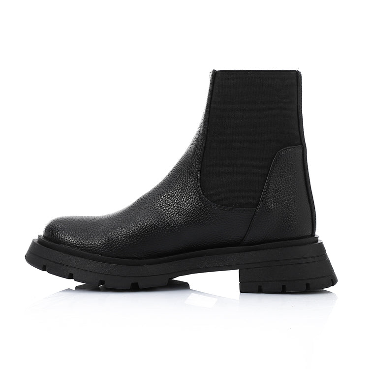 Faux Leather Chunky Sole Chelsea Boots – Black