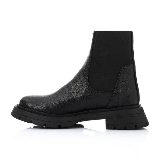 Faux Leather Chunky Sole Chelsea Boots – Black