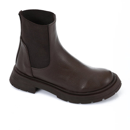 Faux Leather Chunky Sole Chelsea Boots – Dark Brown