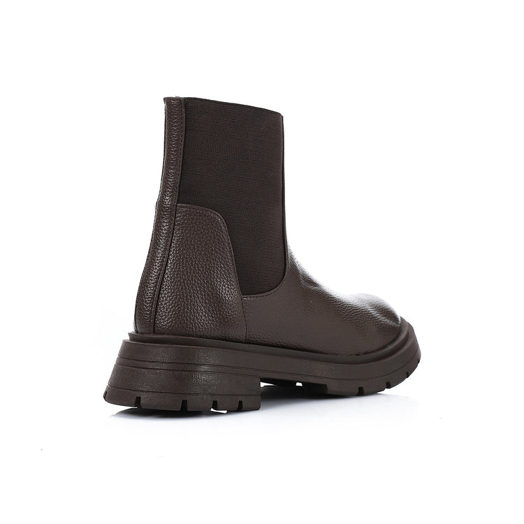 Faux Leather Chunky Sole Chelsea Boots – Dark Brown
