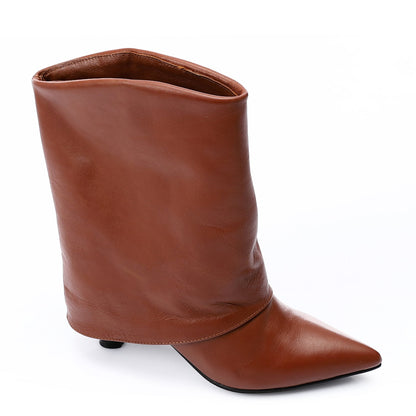 Genuine Leather Mid-heel Half boots - Havana