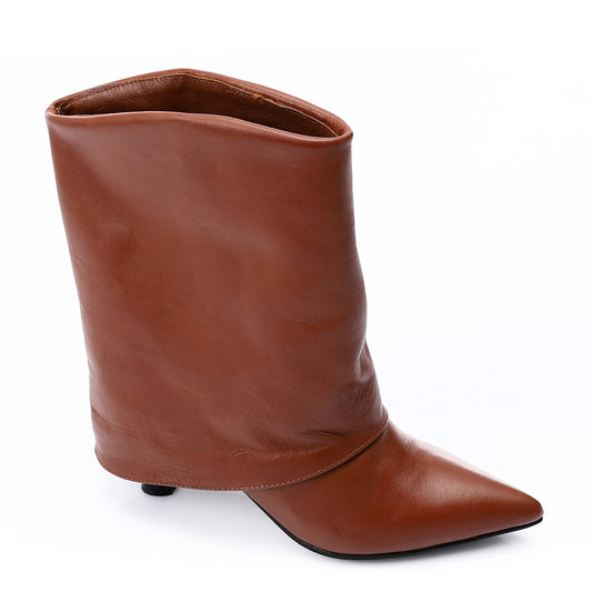 Genuine Leather Mid-heel Half boots - Havana