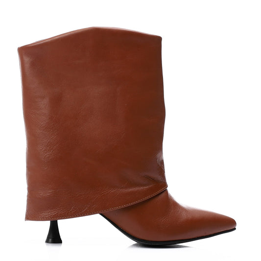 Genuine Leather Mid-heel Half boots - Havana