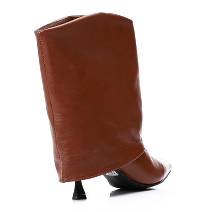 Genuine Leather Mid-heel Half boots - Havana