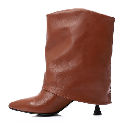 Genuine Leather Mid-heel Half boots - Havana