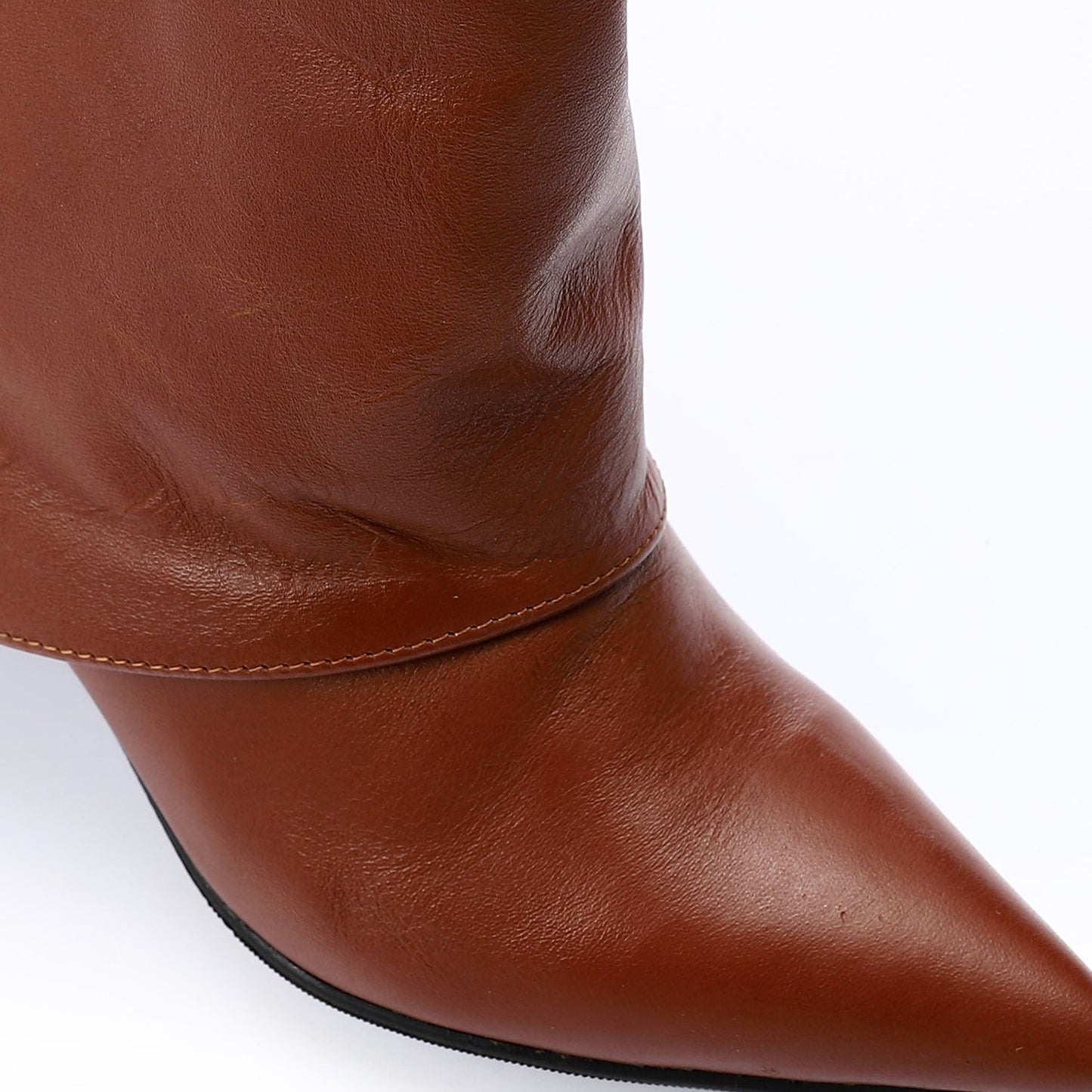 Genuine Leather Mid-heel Half boots - Havana